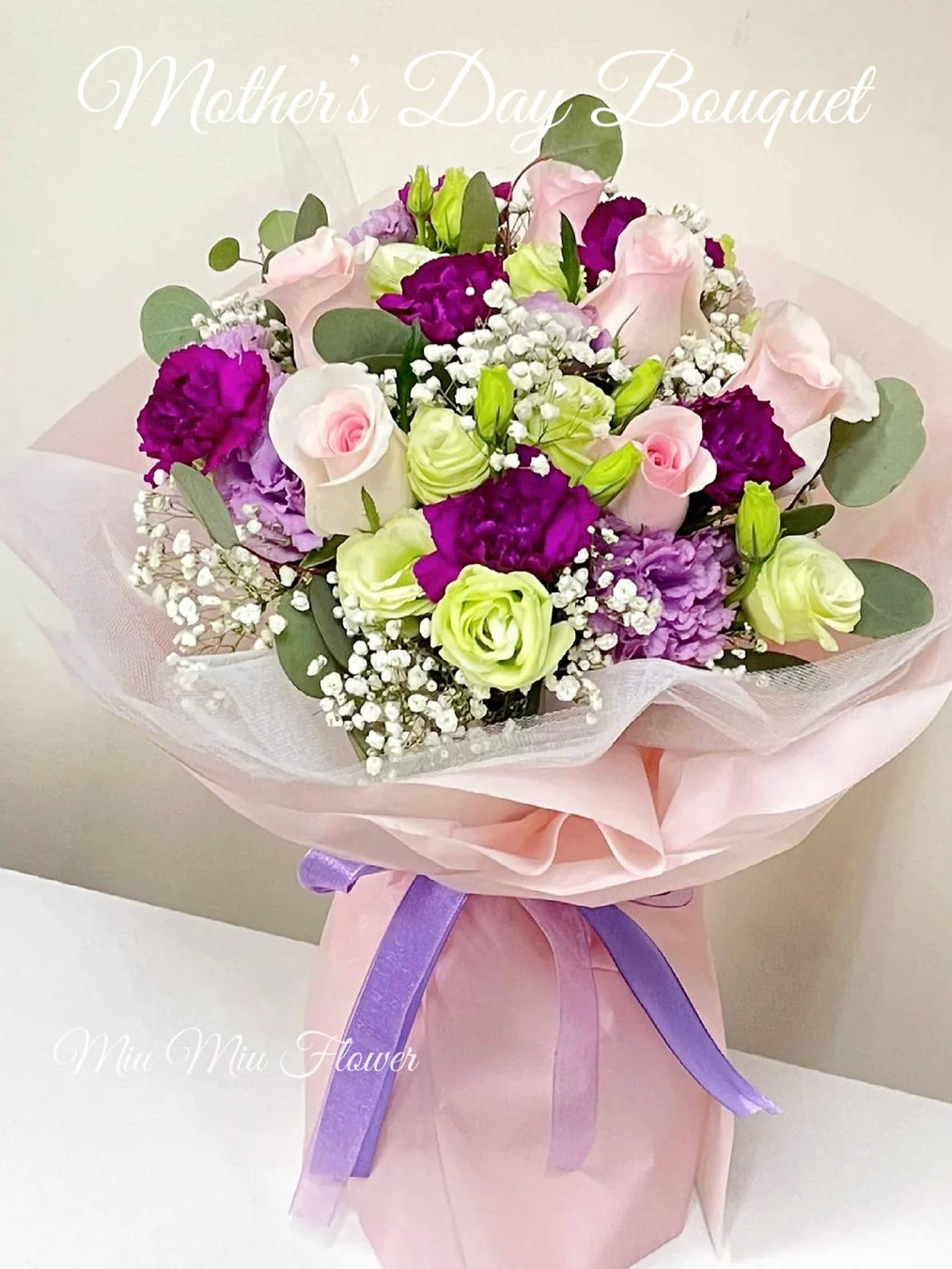 紫康乃馨玫瑰圓型花束